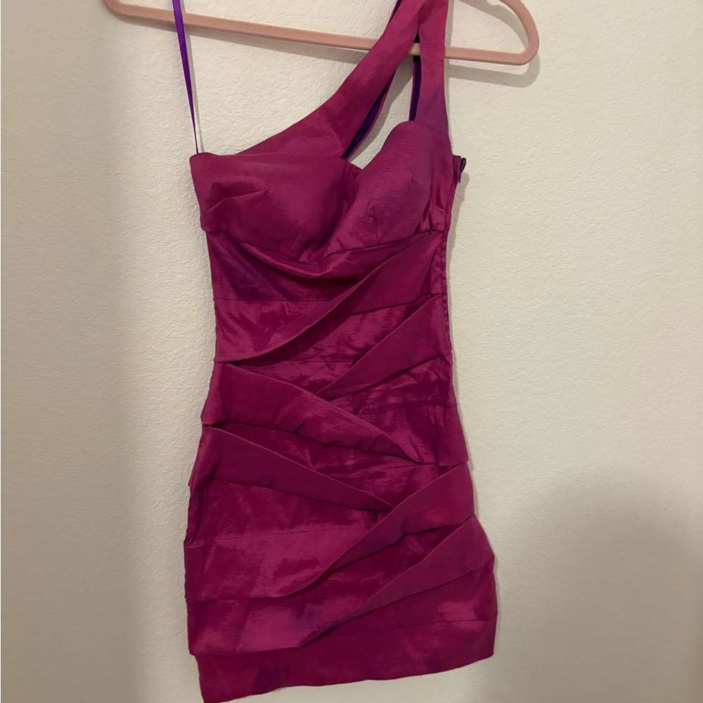 Adrianna Papell Fuchsia One-Shoulder Ruched Dress